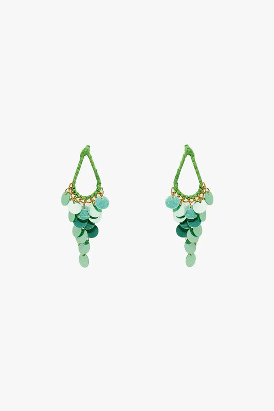 Green Waterdrop Earrings With Cascading Sequins - GREEN / ONE - Earrings