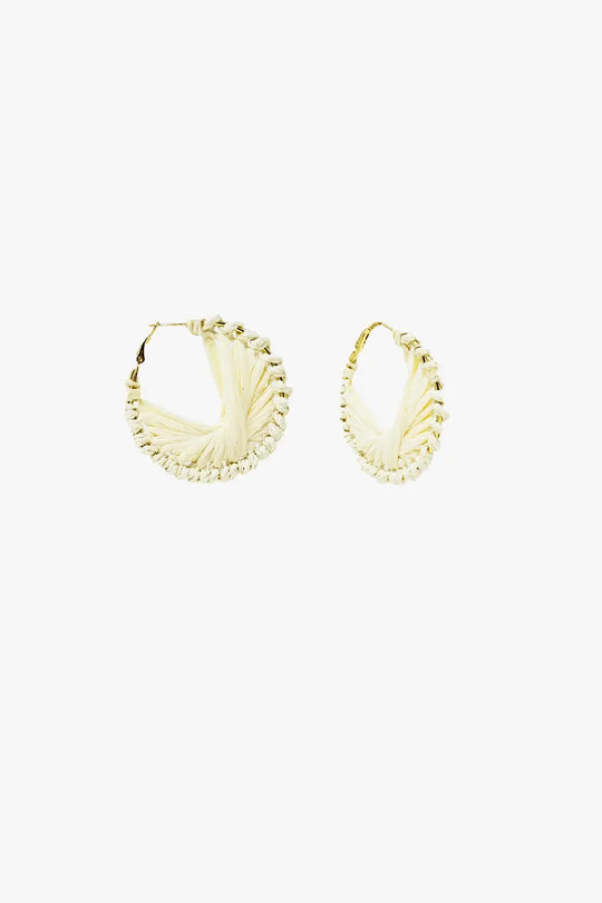 Cream Round Woven Earrings With Intertwined Motive - CREAM / ONE - Earrings