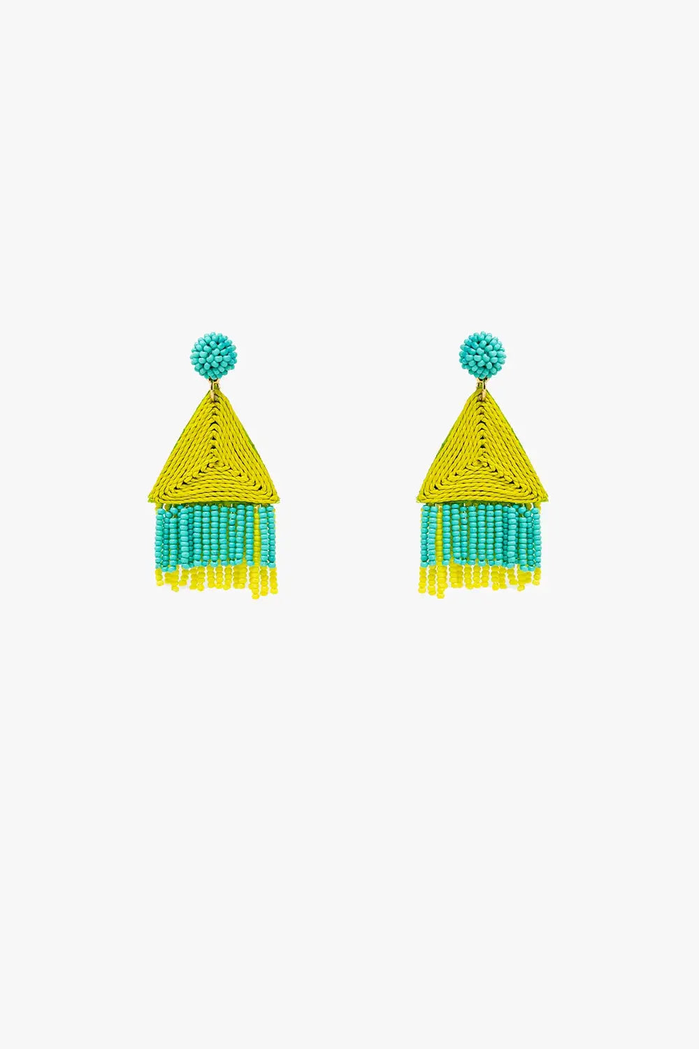 Turquoise Drop Earings With Lime Pyramid and Fringe - GREEN / ONE - Earrings