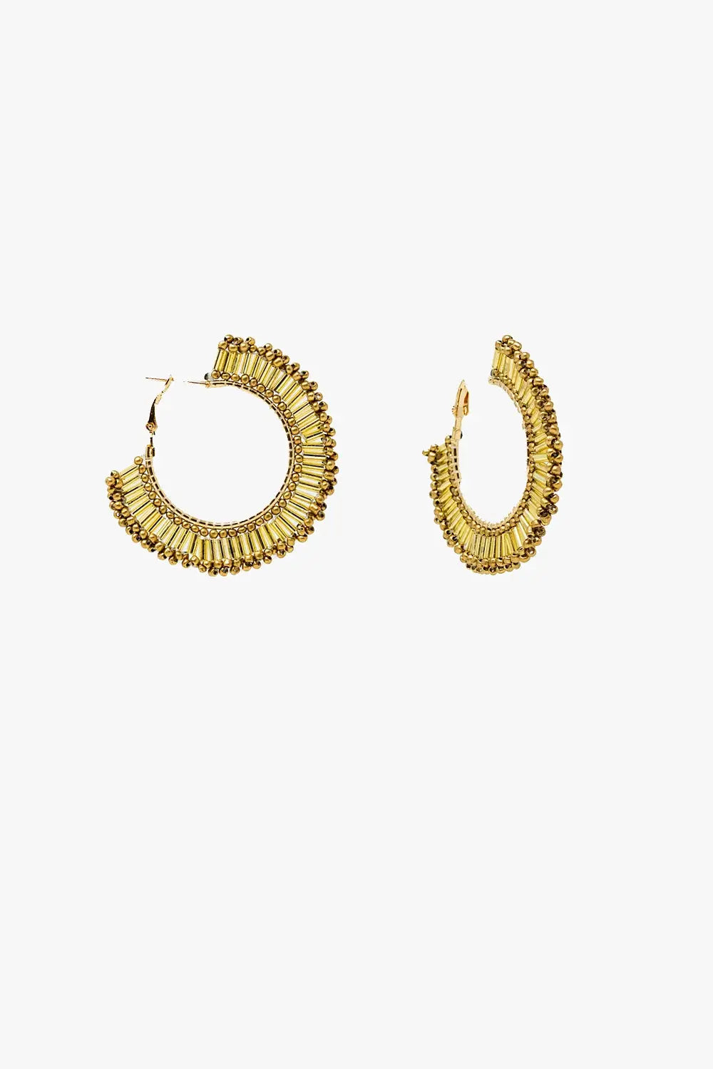 Medium Hoops With Beaded Details in Gold - BEIGE / ONE - Earrings