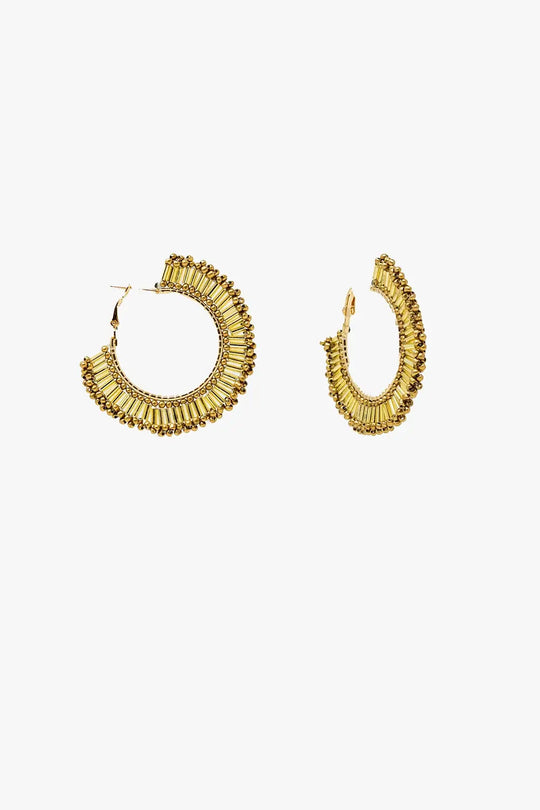 Medium Hoops With Beaded Details in Gold - BEIGE / ONE - Earrings