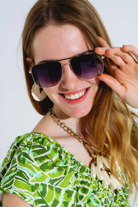 Aviator Vintage Sunglasses With Golden Rim - BLACK / ONE - Sunglasses