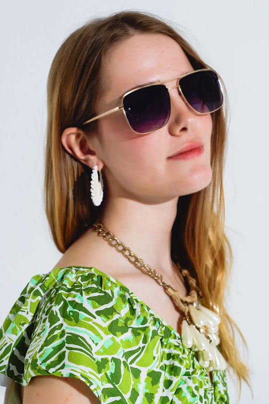 Aviator Vintage Sunglasses With Golden Rim - BLACK / ONE - Sunglasses
