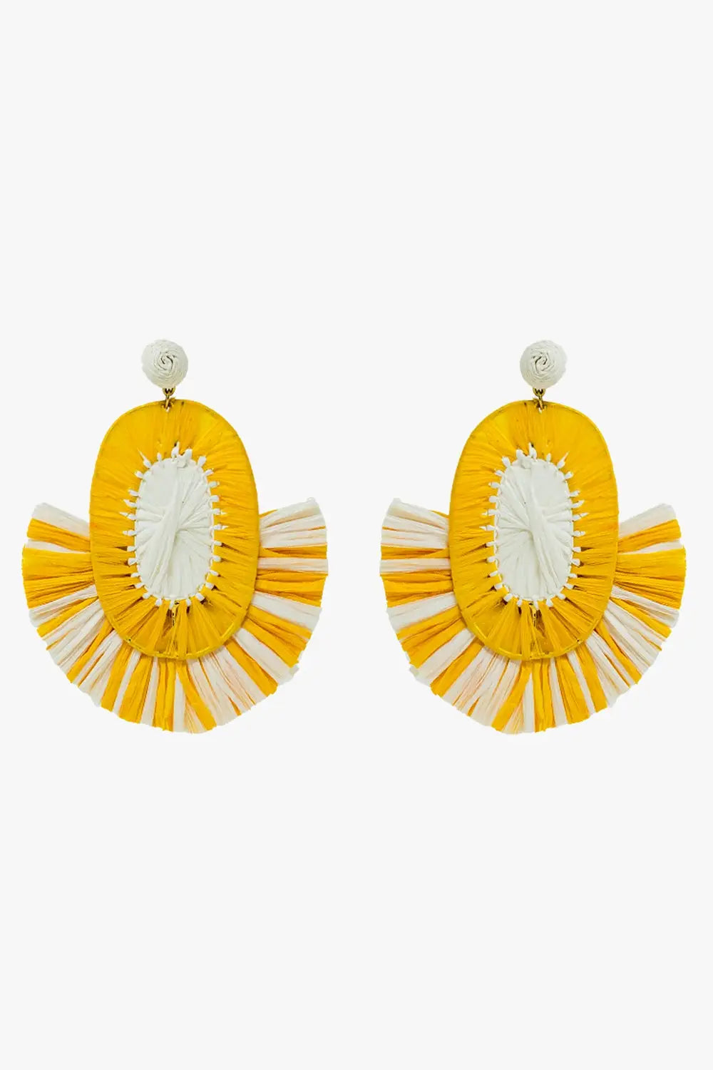 Maxi Dropped Raffia Earrings with Yellow and White Tassels - YELLOW / ONE - Belts Earrings