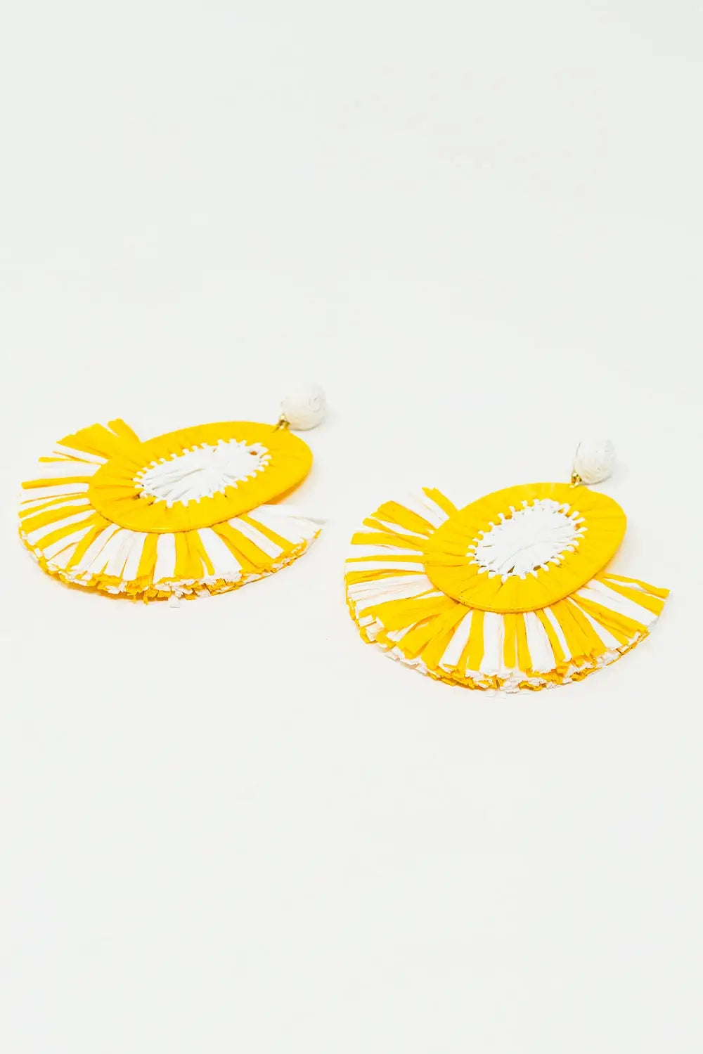 Maxi Dropped Raffia Earrings with Yellow and White Tassels - YELLOW / ONE - Belts Earrings