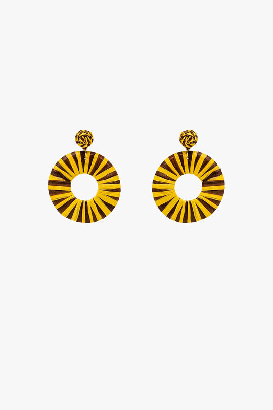 Brown And Yellow Dropped Woven Earrings