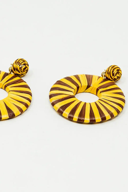 Brown And Yellow Dropped Woven Earrings - YELLOW / ONE - Belts Earrings