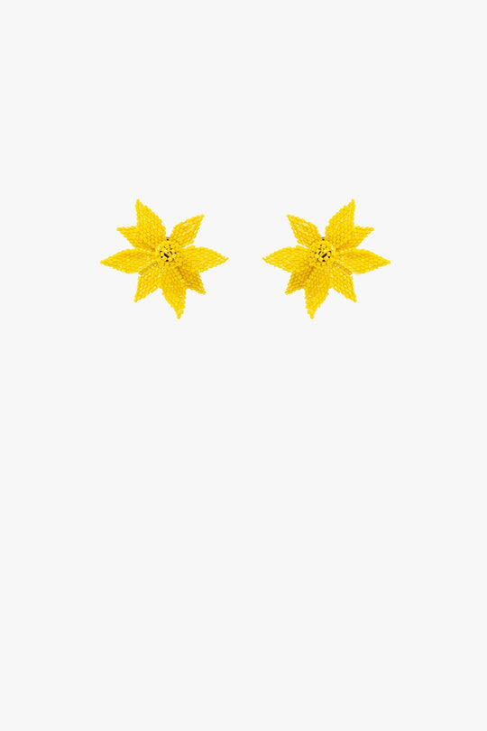 3D Flower Embroidered Earrings In Yellow