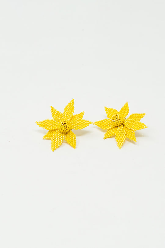 3D Flower Embroidered Earrings In Yellow