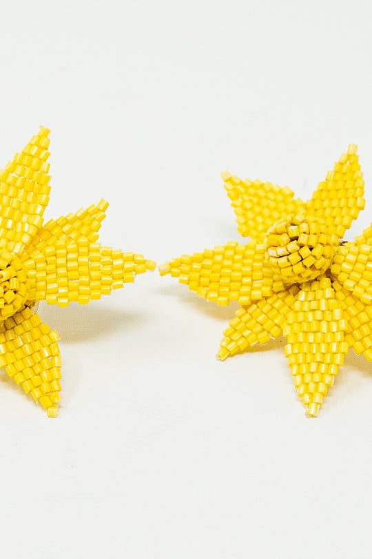 3D Flower Embroidered Earrings In Yellow