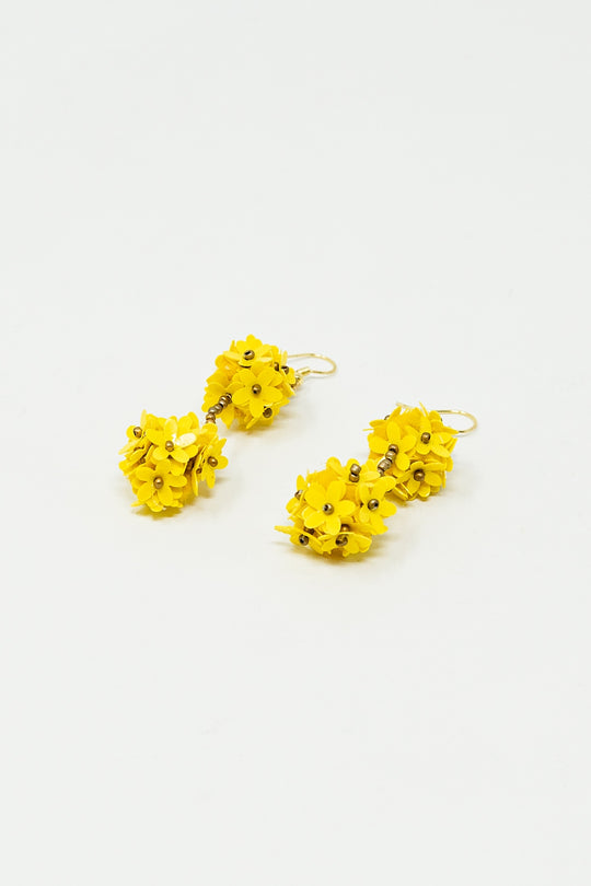 Dropped Flower Statement Earrings With Yellow Daisies
