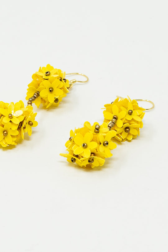Dropped Flower Statement Earrings With Yellow Daisies