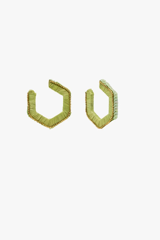 Green Hexagon Earrings With Golden Beads and Sequins - GREEN / ONE - Belts Earrings