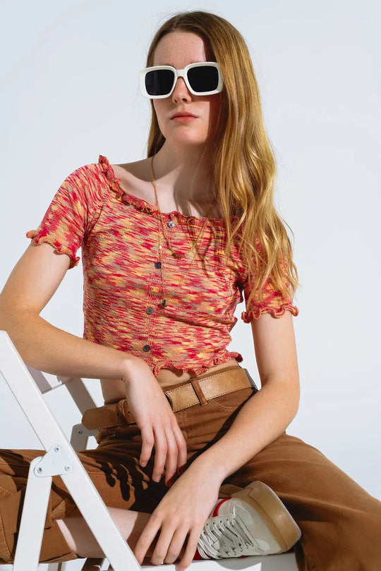 Off The Shoulder Cropped Knitted Top in Rust Melange - Tops Sweaters