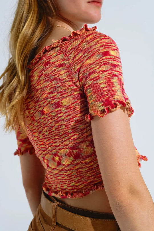 Off The Shoulder Cropped Knitted Top in Rust Melange - Tops Sweaters
