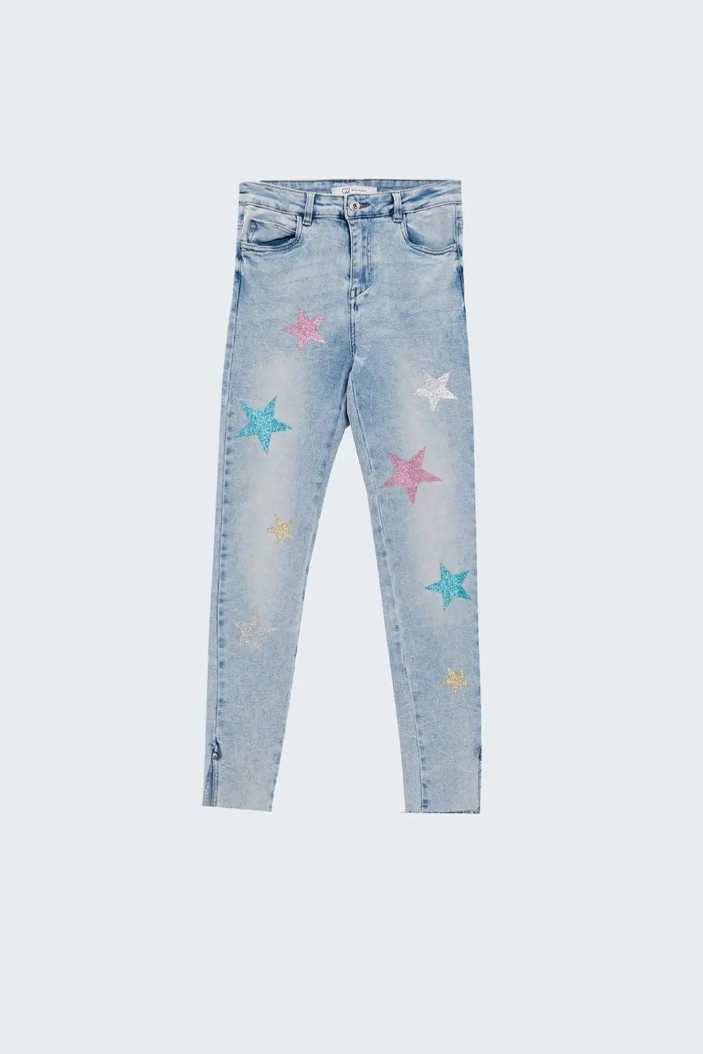 Light Wash Skinny Jeans With Stars On The Legs