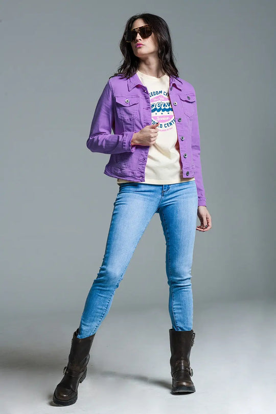 Slim denim trucker jacket in Lilac - Jackets