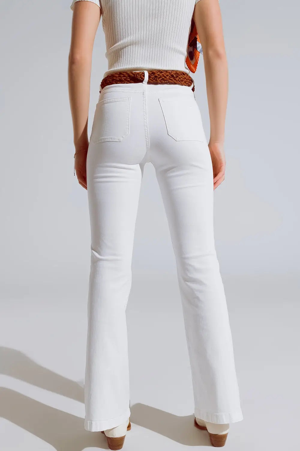 White Skinny Flared Jeans With Front Pocket Detail - Colored Jeans