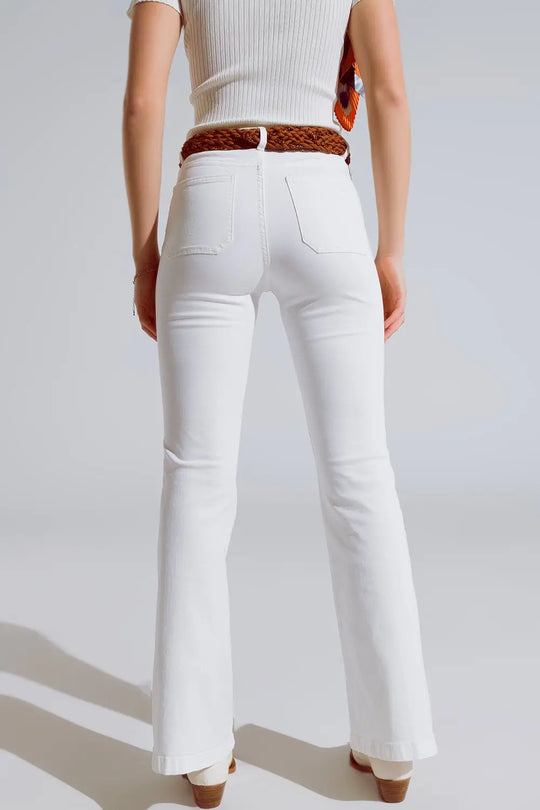 White Skinny Flared Jeans With Front Pocket Detail - Colored Jeans