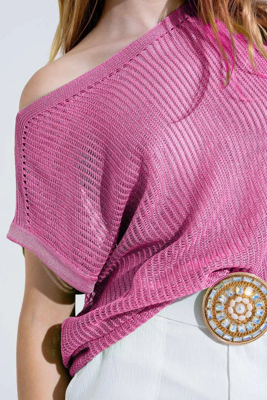 Boat Neck Ribbed Sweater With Cap Sleeves in pink - PINK / ONE - Sweaters