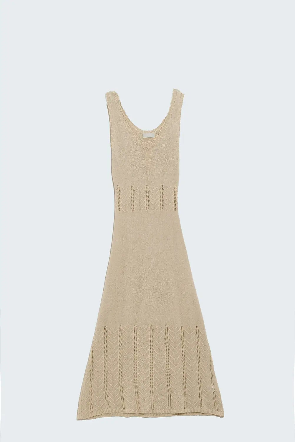 Beige Maxi A-line Dress In Fine Knit Style - BEIGE / ONE - Dresses