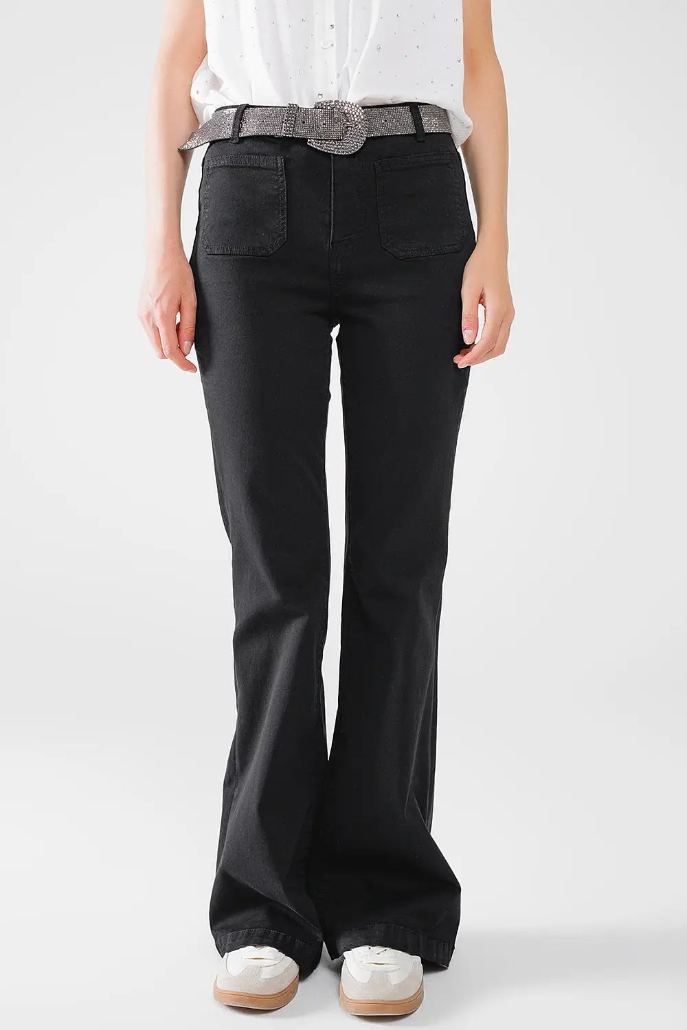 Black Skinny Flared Jeans With Front Pocket Detail - Colored Jeans