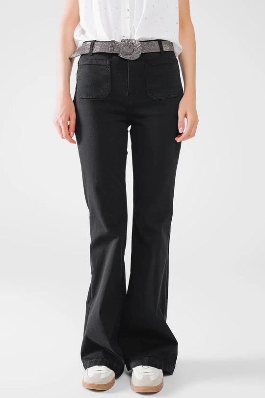 Black Skinny Flared Jeans With Front Pocket Detail - Colored Jeans