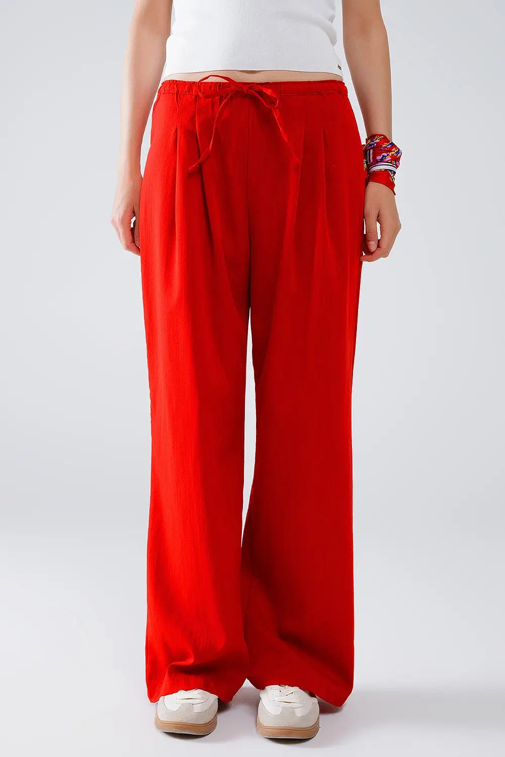 Red Relaxed Pants With Drawstring Closing And Side Pockets - Pants