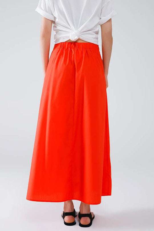 Maxi orange poplin skirt with knot detail at the waist - Skirts