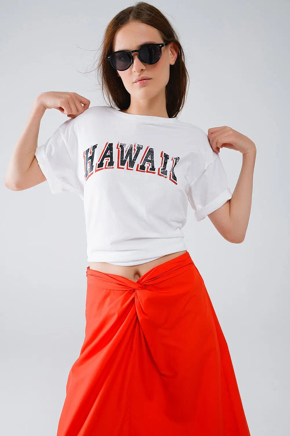Washed Effect Hawaii T-Shirt In white - WHITE / ONE - T-Shirts