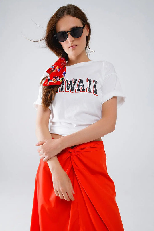 Washed Effect Hawaii T-Shirt In white - WHITE / ONE - T-Shirts
