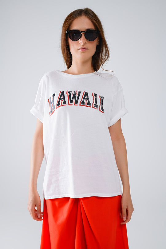 Washed Effect Hawaii T-Shirt In white