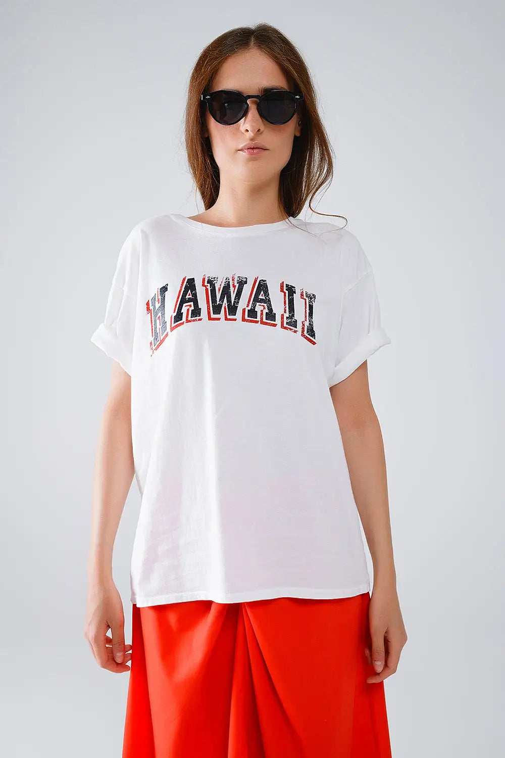 Washed Effect Hawaii T-Shirt In white - WHITE / ONE - T-Shirts