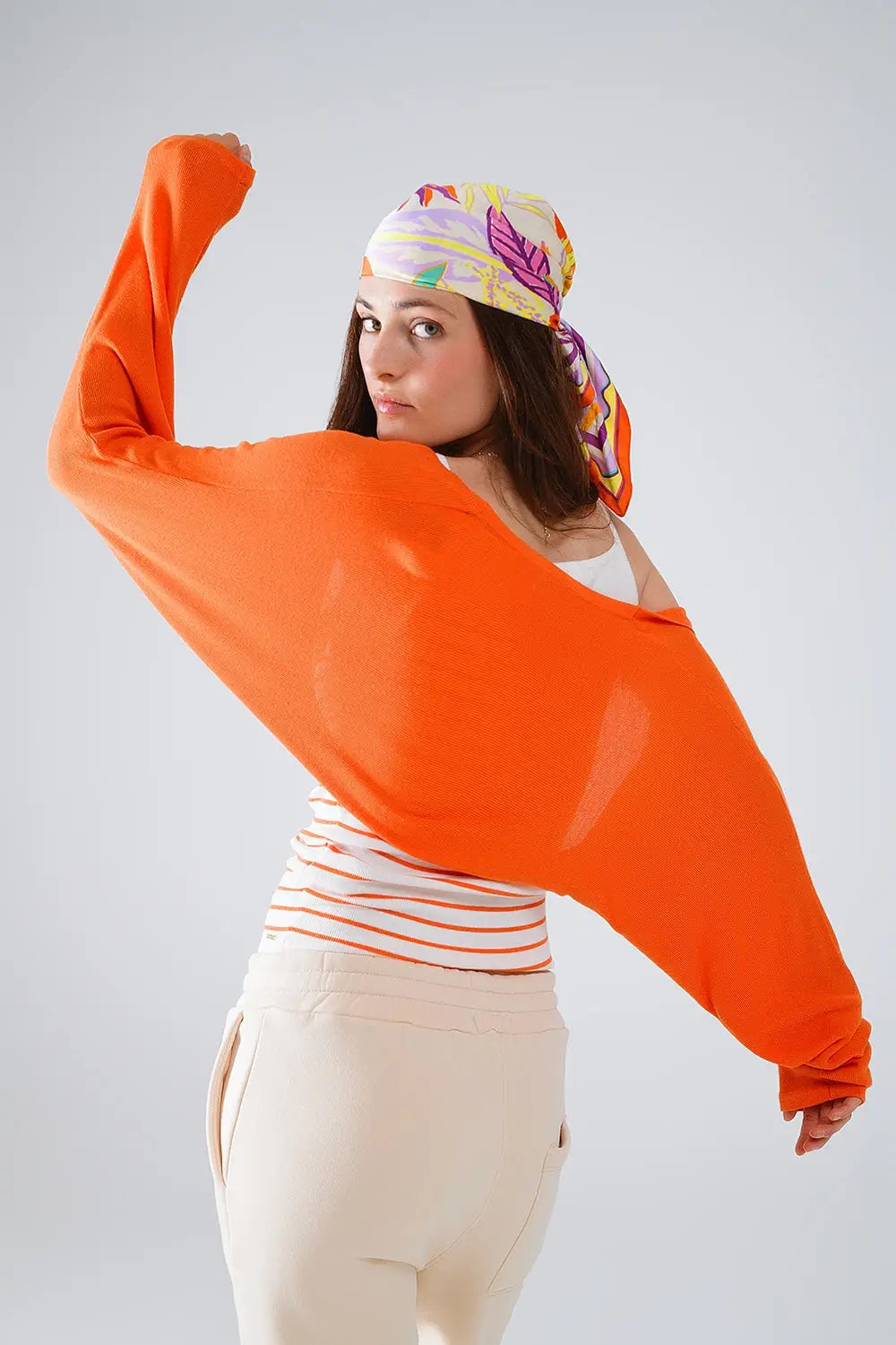 orange fine knit bolero cardigan - Cardigans