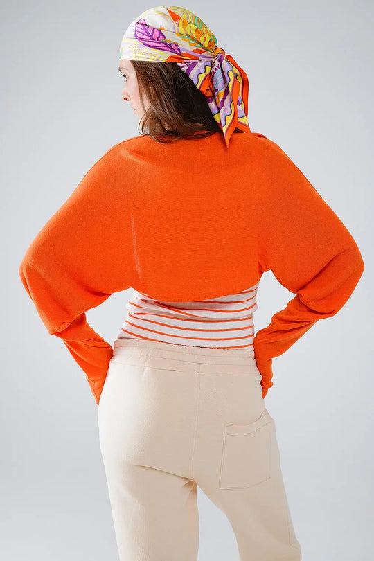orange fine knit bolero cardigan - Cardigans