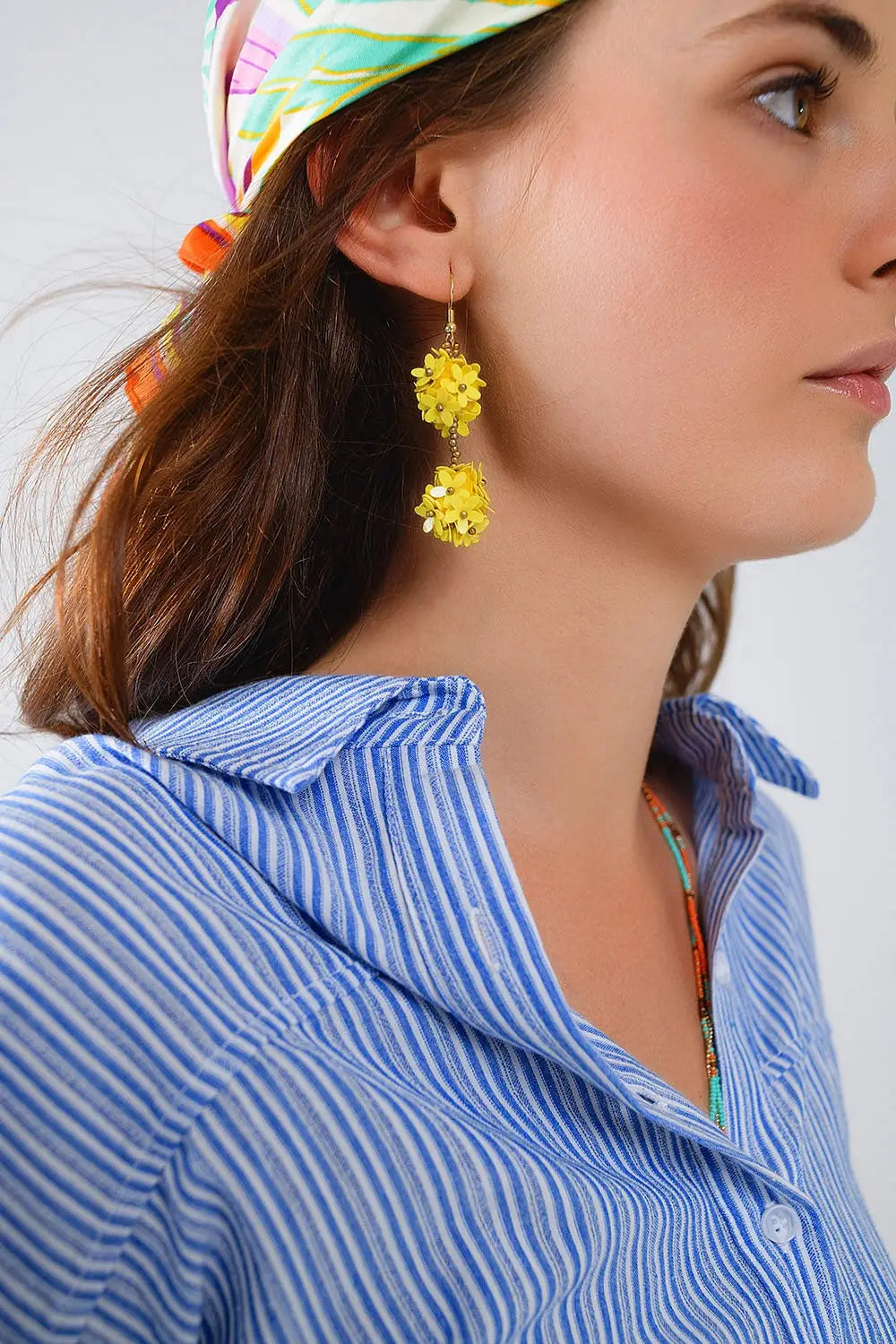 Dropped Flower Statement Earrings With Yellow Daisies - YELLOW / ONE - Belts Earrings