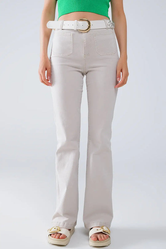 Beige Skinny Flared Jeans With Front Pocket Detail - Colored Jeans