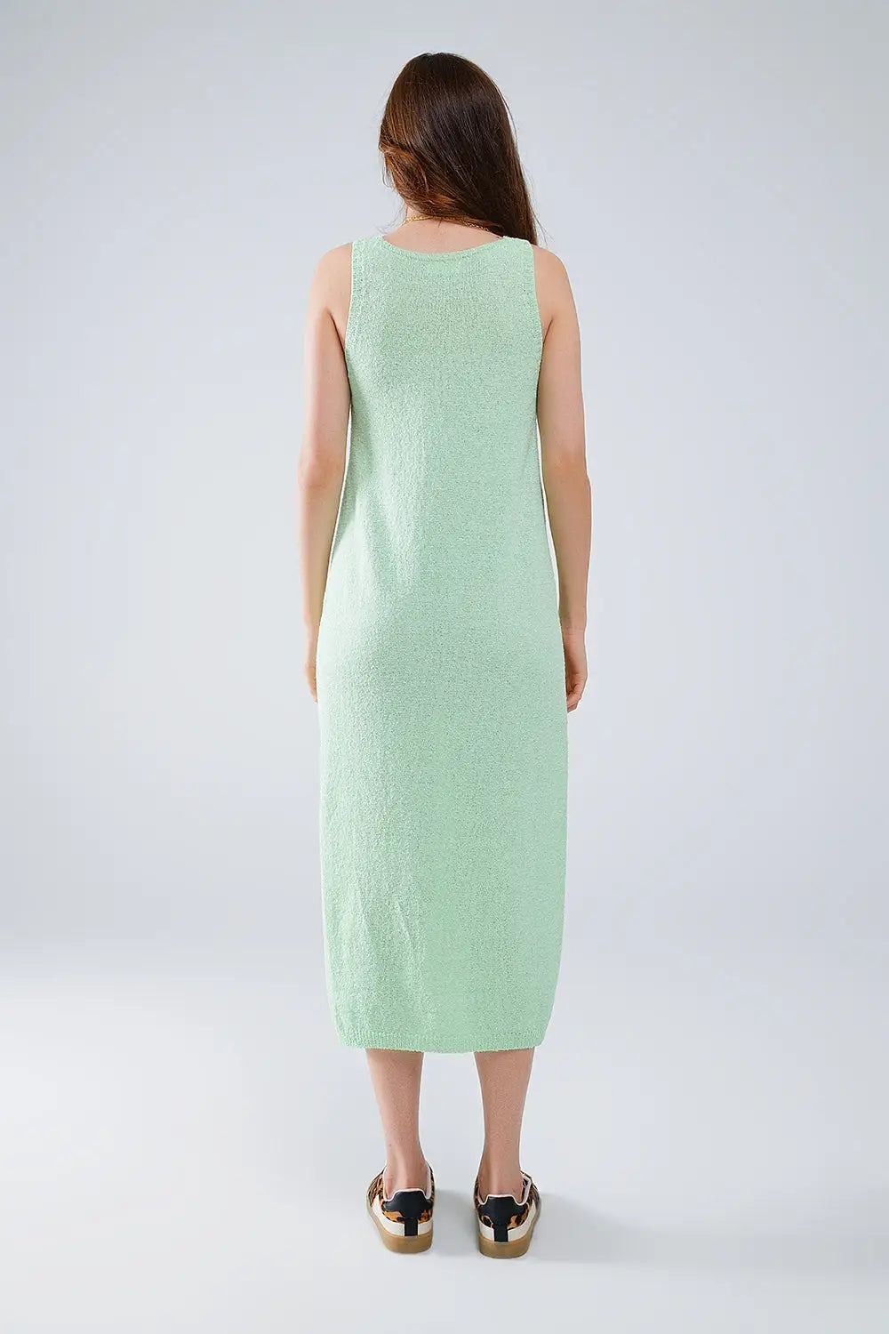 Sleeveless knitted Maxi Green Dress With Side Slit - GREEN / ONE - Dresses