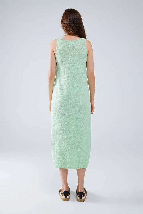 Sleeveless knitted Maxi Green Dress With Side Slit - GREEN / ONE - Dresses