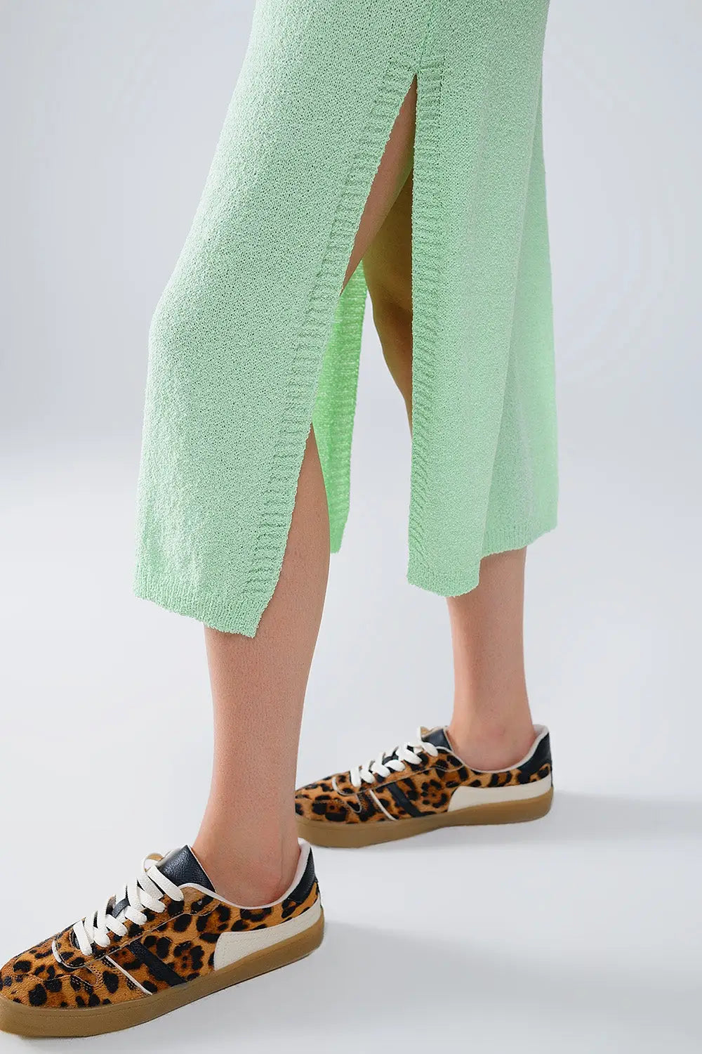 Sleeveless knitted Maxi Green Dress With Side Slit - GREEN / ONE - Dresses