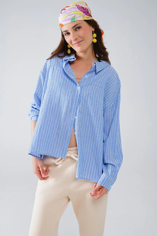 Relaxed Thin Stripe Shirt in Blue - Shirts