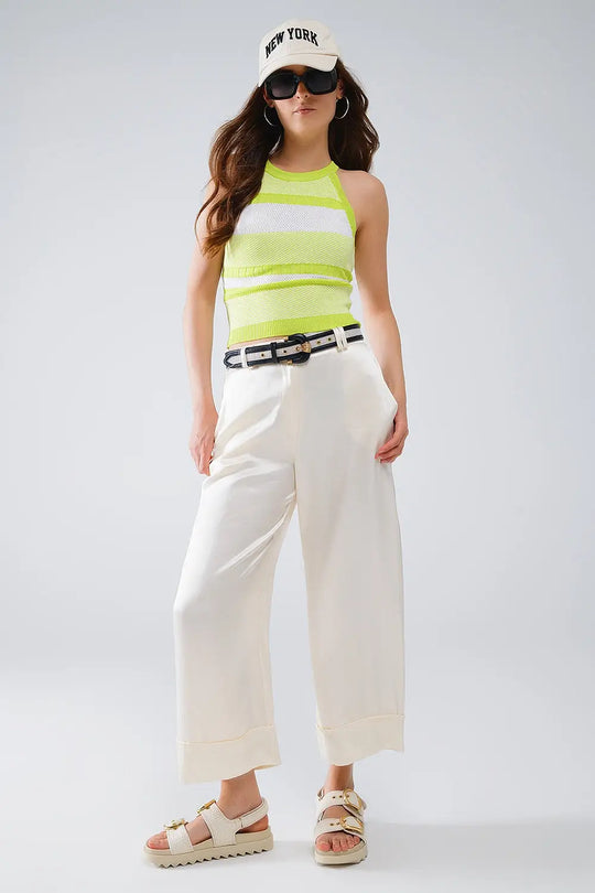 Lime Green Halter Tank top With Stripe Design In Different Knits - GREEN / ONE - Sweaters