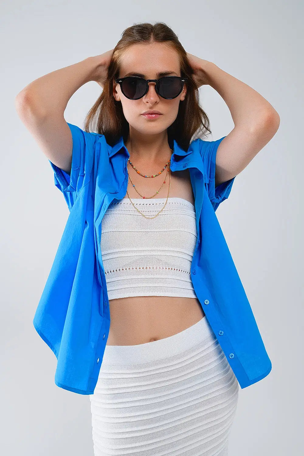 Short Sleeve Relaxed Button Up Shirt in Blue - Shirts