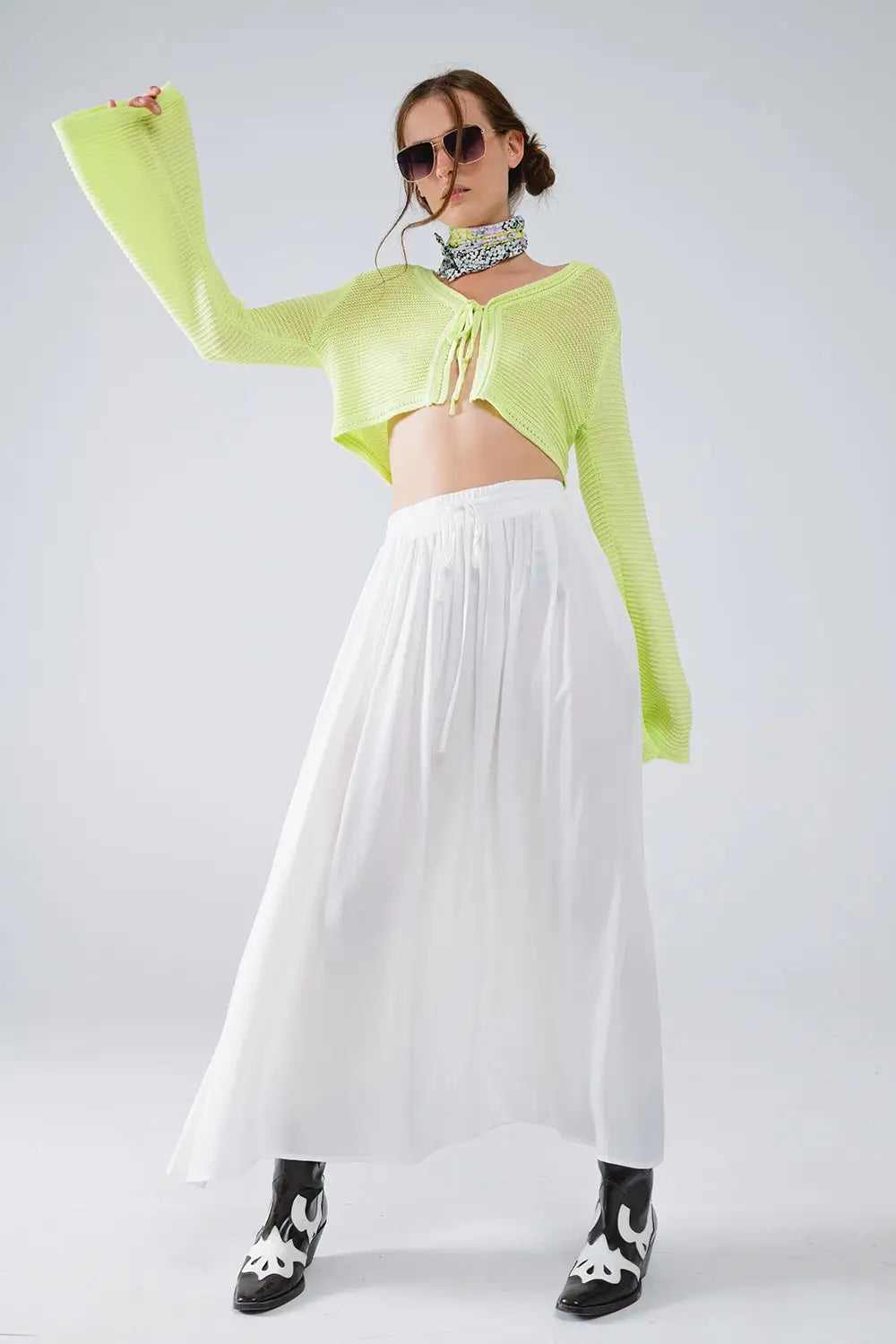 Long Bell Sleeve Knitted Cardigan in Lime Green With knot detail - GREEN / ONE - Cardigans