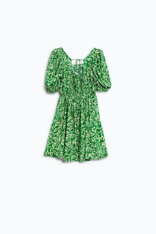 short floral print dress with gathered back in green - Dresses