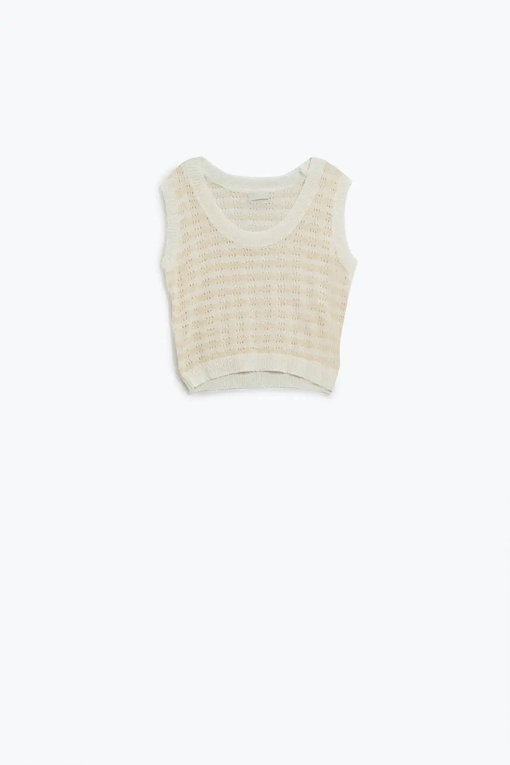 Open Knit Cropped Striped Sleeveless sweater in cream and White - CREAM / ONE - Sweaters
