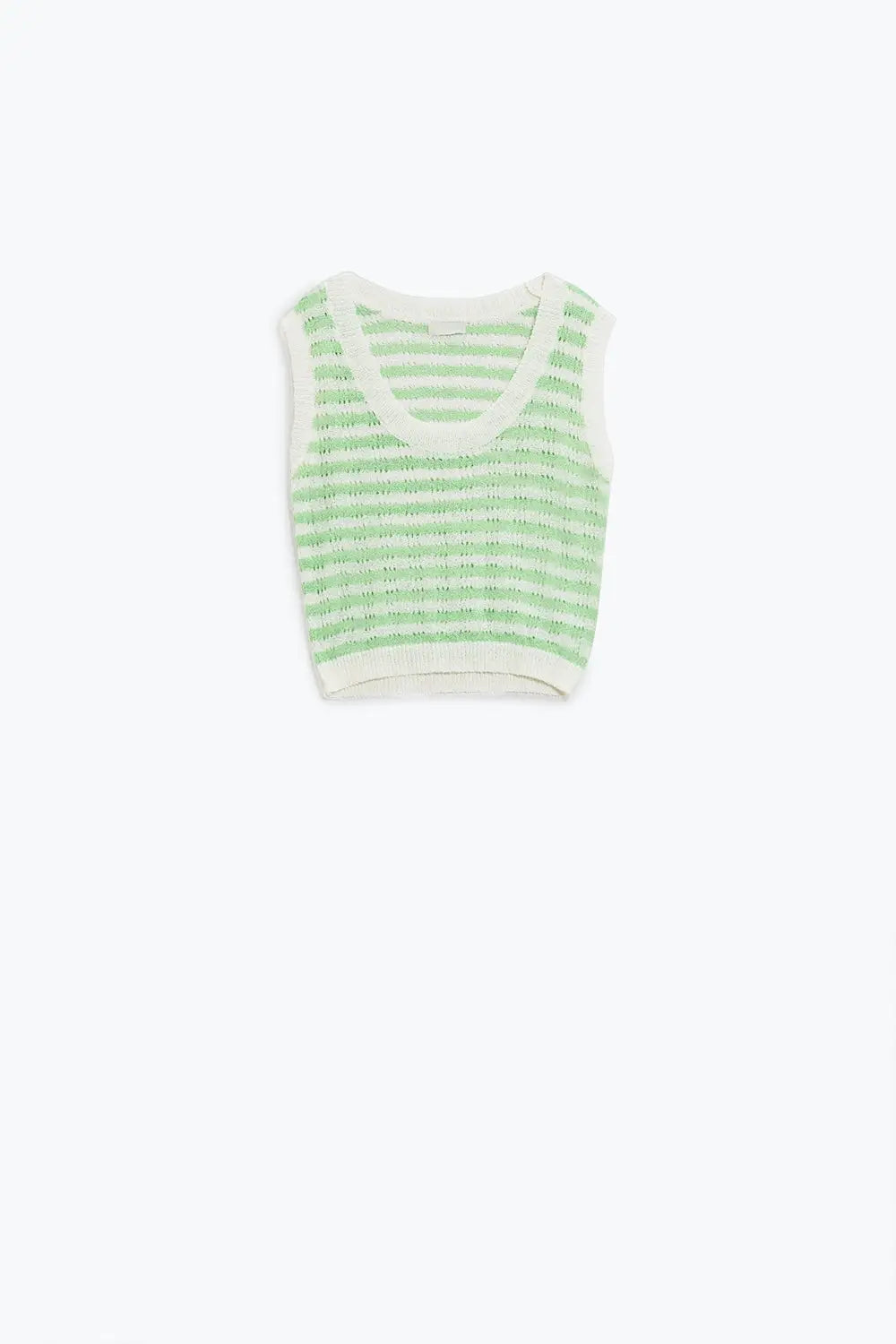Open Knit Cropped Striped Sleeveless sweater in Green and White - GREEN / ONE - Sweaters