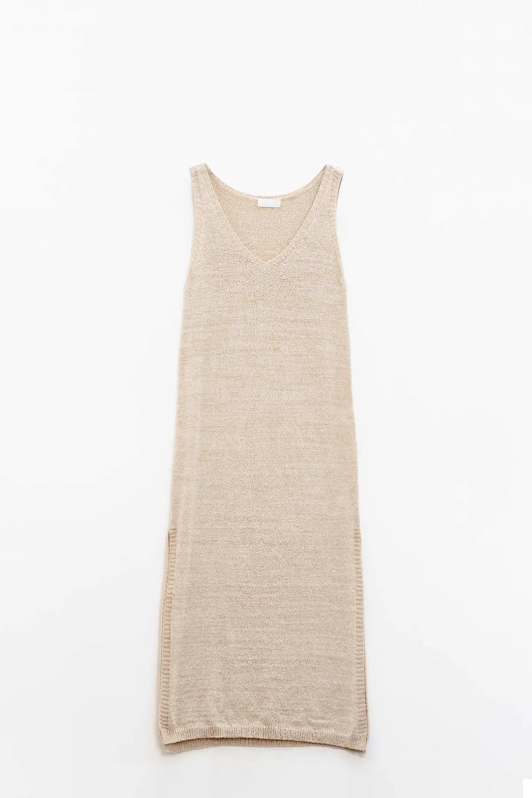 Sleeveless Maxi Beige Dress With Side Slit - BEIGE / ONE - Dresses