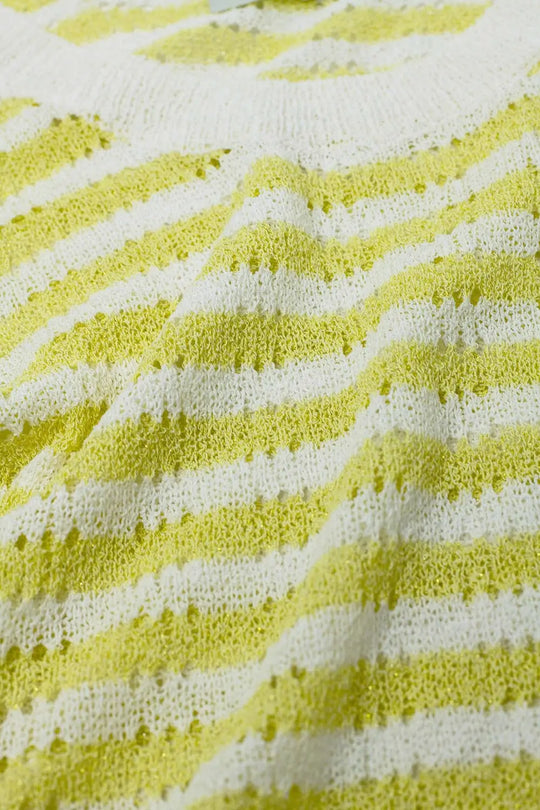 Open Knit Cropped Striped Sleeveless sweater in Yellow and White - YELLOW / ONE - Sweaters
