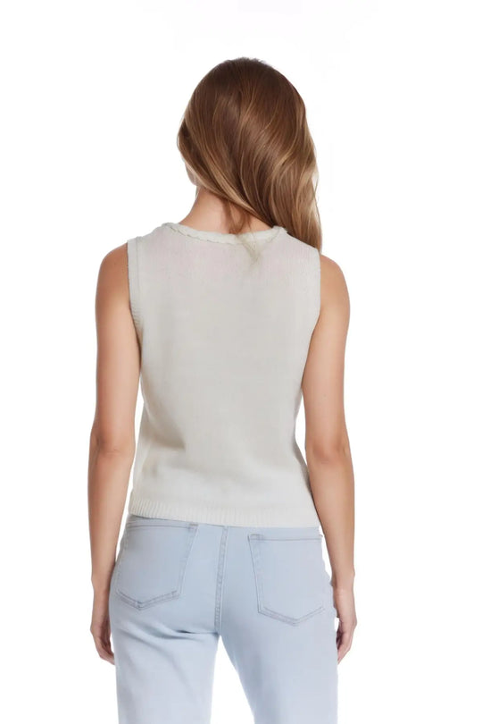 Sleeveless white Sweater With Crew Neckline And Braid Detail At Neckline - BEIGE / ONE - Sweaters